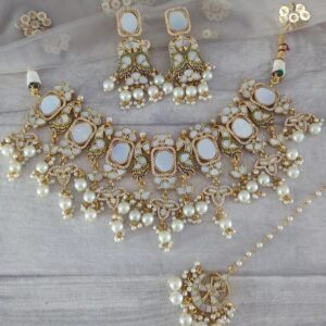Mother of Pearl Choker Necklace Jewelry Set – Elegant Glow with Timeless Beauty